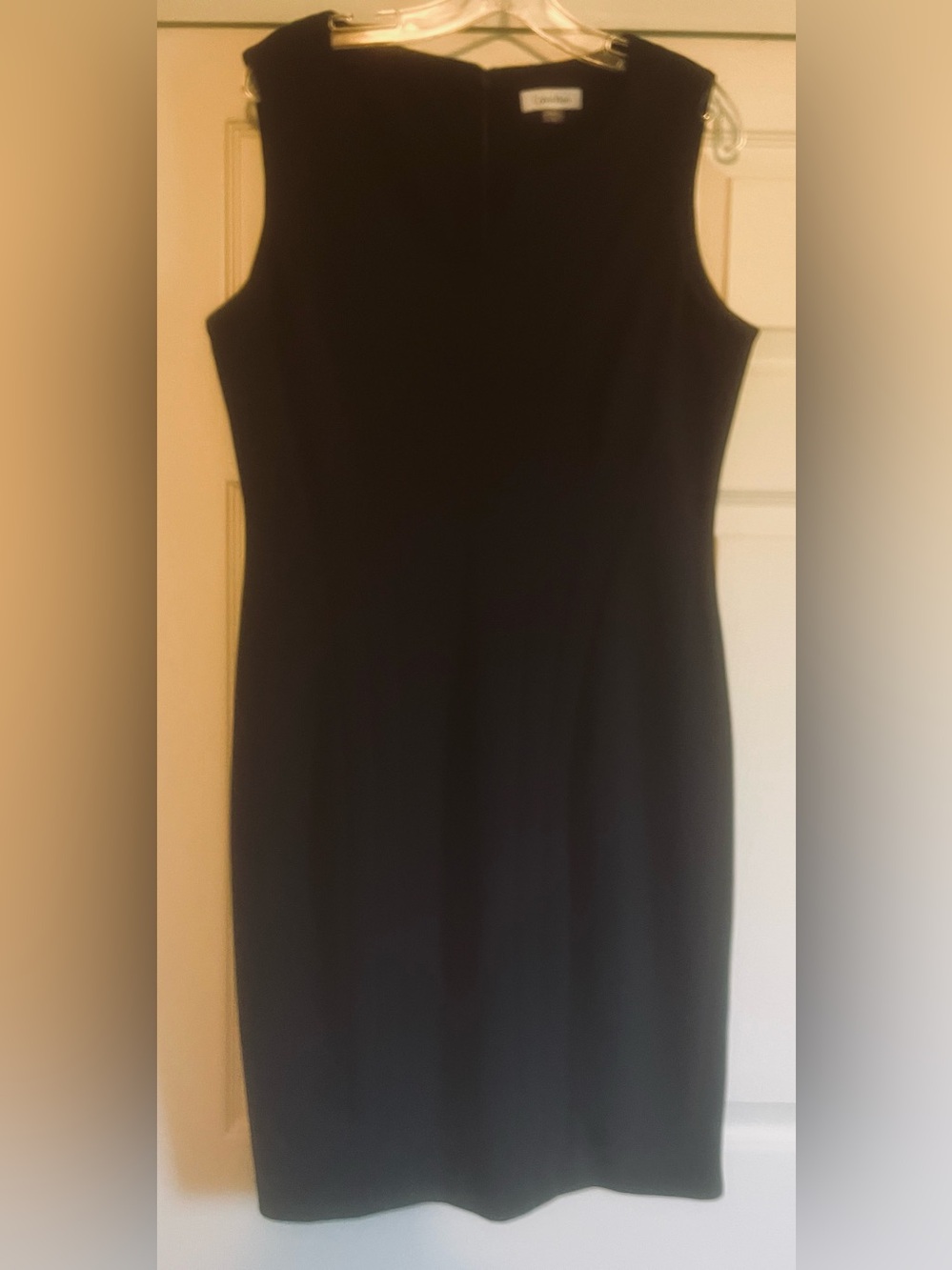Calvin Klein Classic Black Sleeveless Sheath Dress with line details